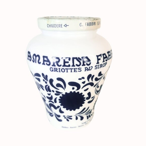 Vintage Amarena Fabbri Cherries Empty White Milk Glass Syrup Ceramic Jar 600g - Picture 2 of 6